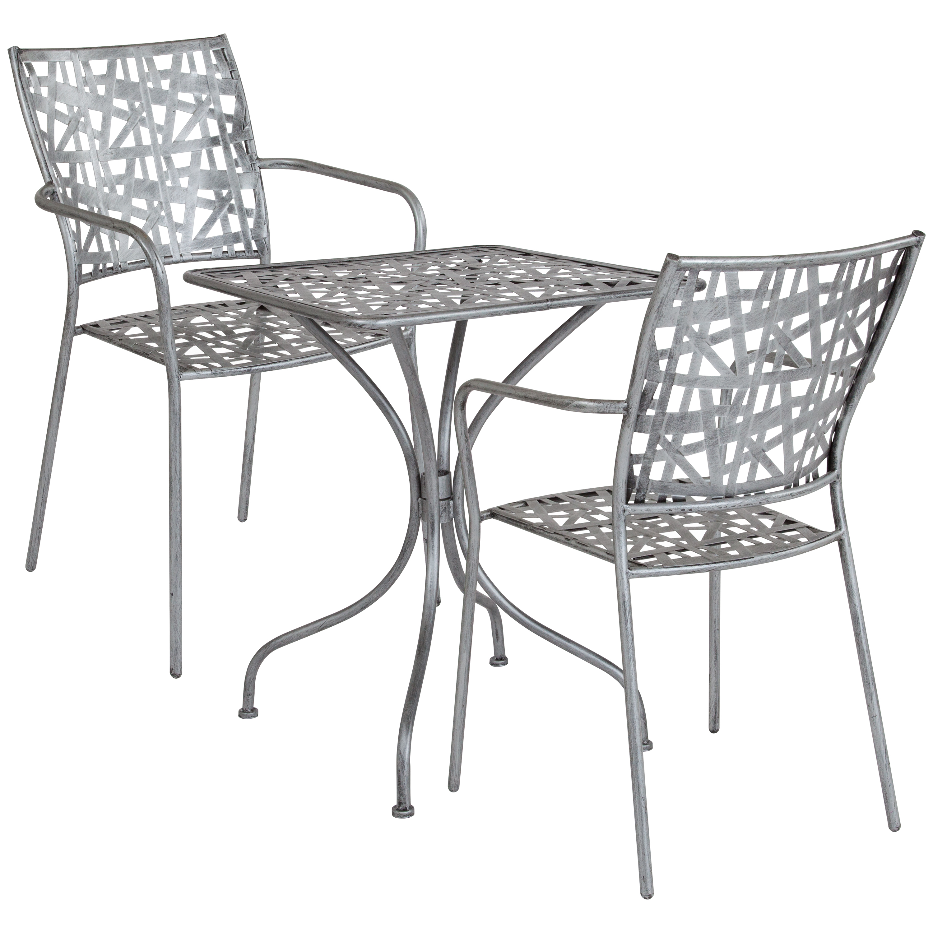 Agostina Series 23.5" Square Indoor-Outdoor Steel Patio Table with 2 Stack Chairs