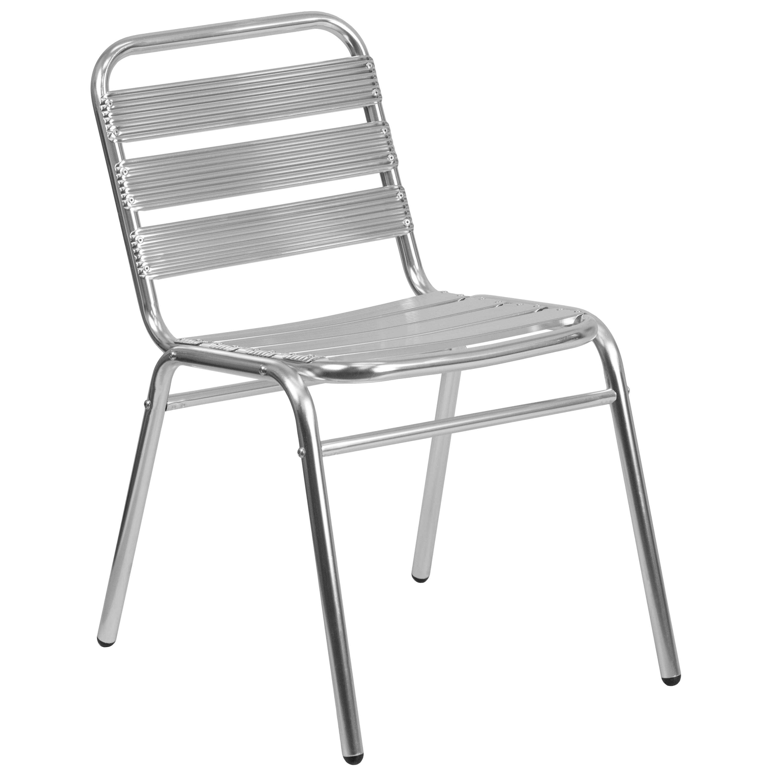 Aluminum Commercial Indoor-Outdoor Armless Restaurant Stack Chair with Triple Slat Backoo